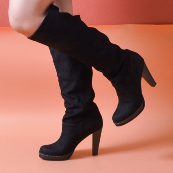 Cole Haan Shoes - Cole Haan Nola Slouch Black Nubuck Platform Boots